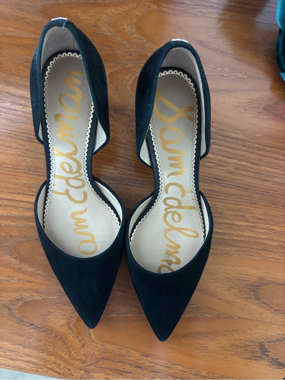 Sam Edelman Black Suede D'Orsay Pointed-Toe Pumps